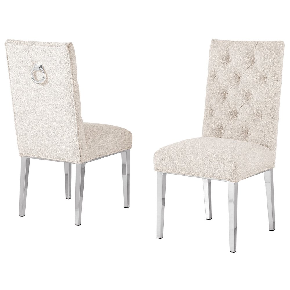 Cream Boucle Fabric With Silver Chrome Base Dining Chairs (Set Of 2). Picture 1