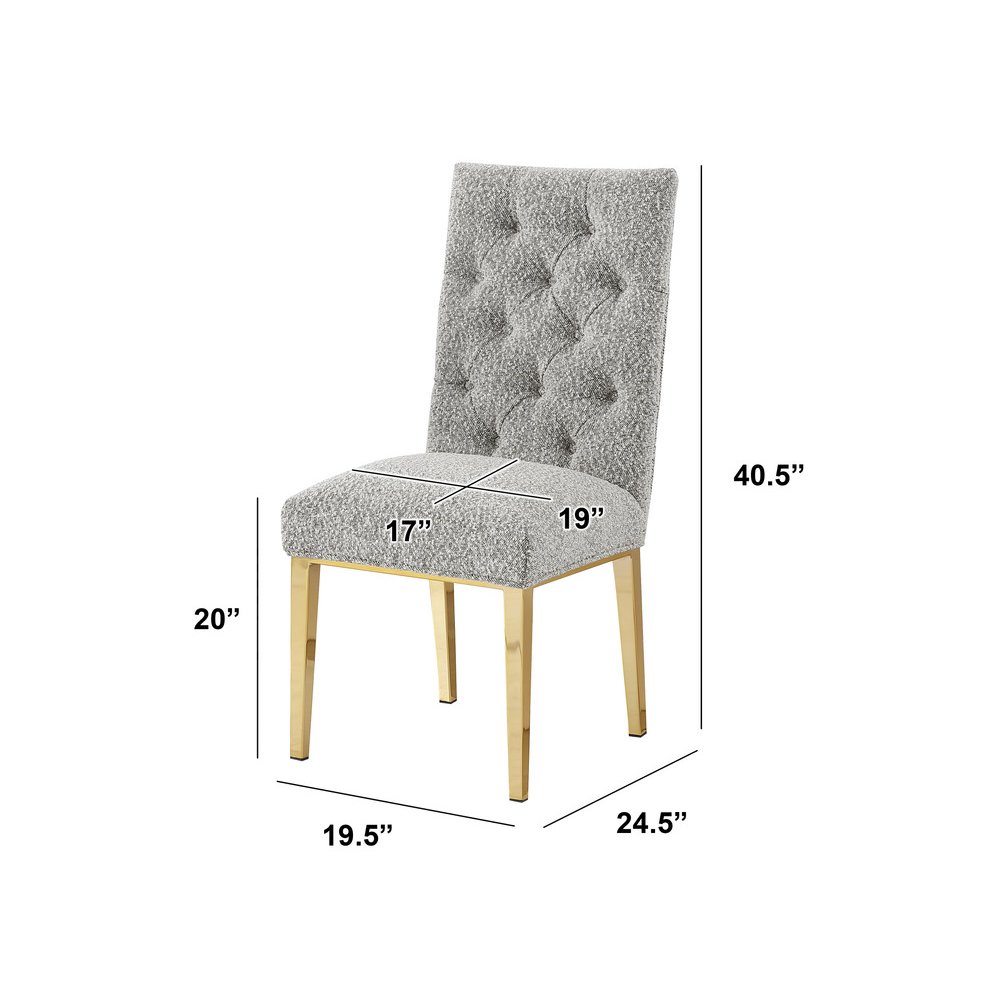 Rich Gray Boucle Fabric With Gold Chrome Base Dining Chairs (Set Of 2). Picture 3