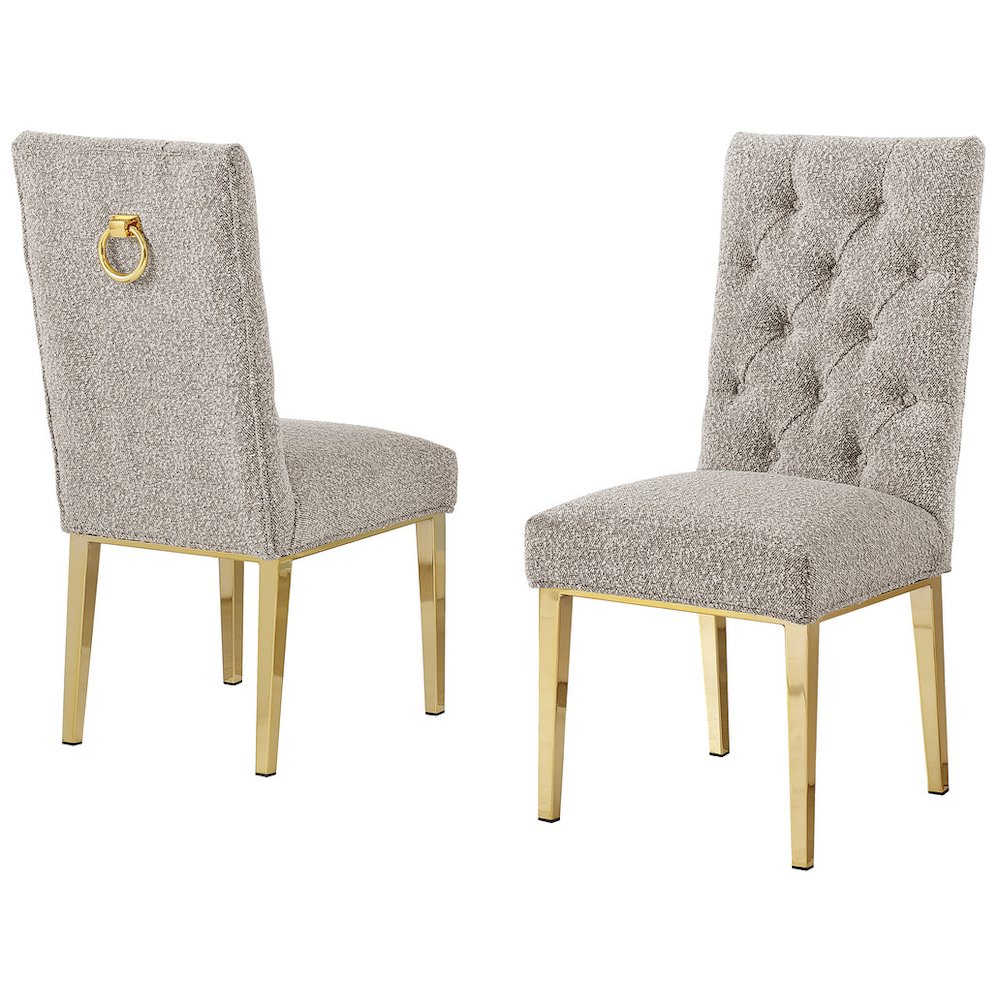 Gray Boucle Fabric With Gold Chrome Base Dining Chairs (Set Of 2). Picture 1