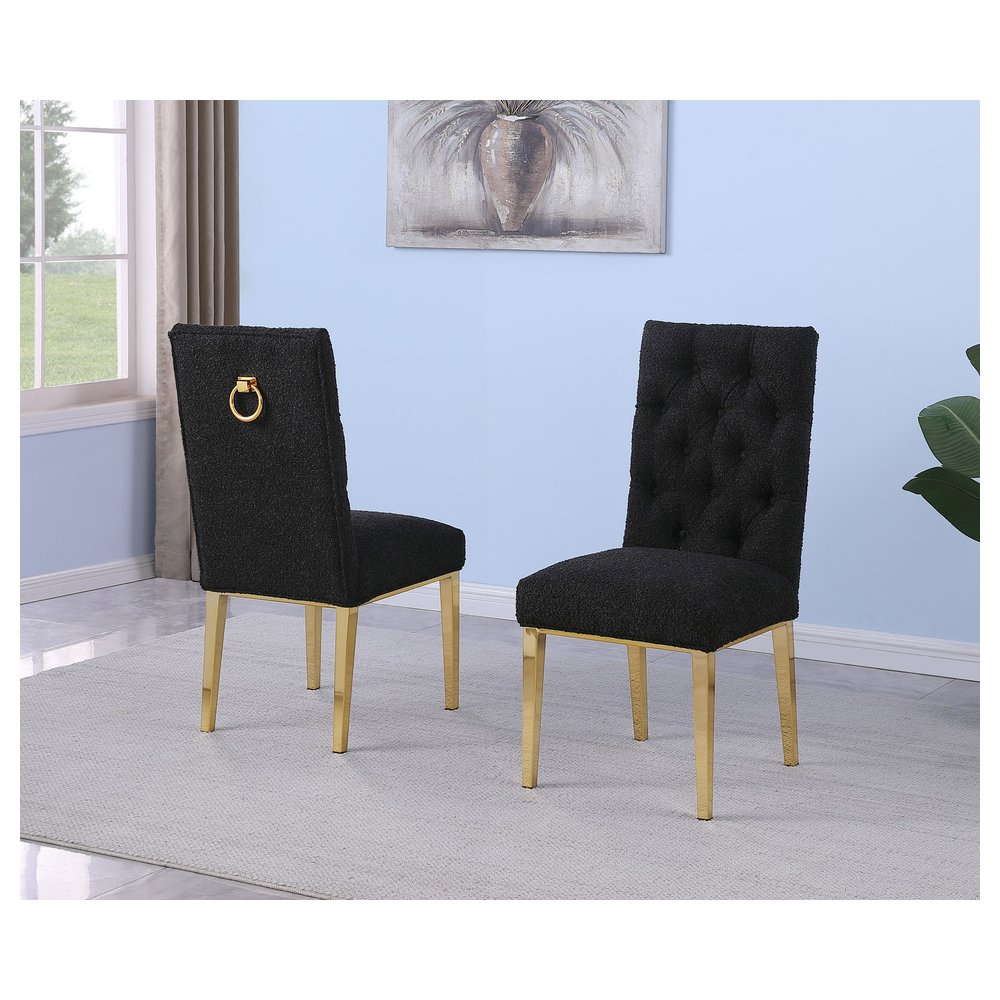 Black Boucle Fabric With Gold Chrome Base Dining Chairs (Set Of 2). Picture 2