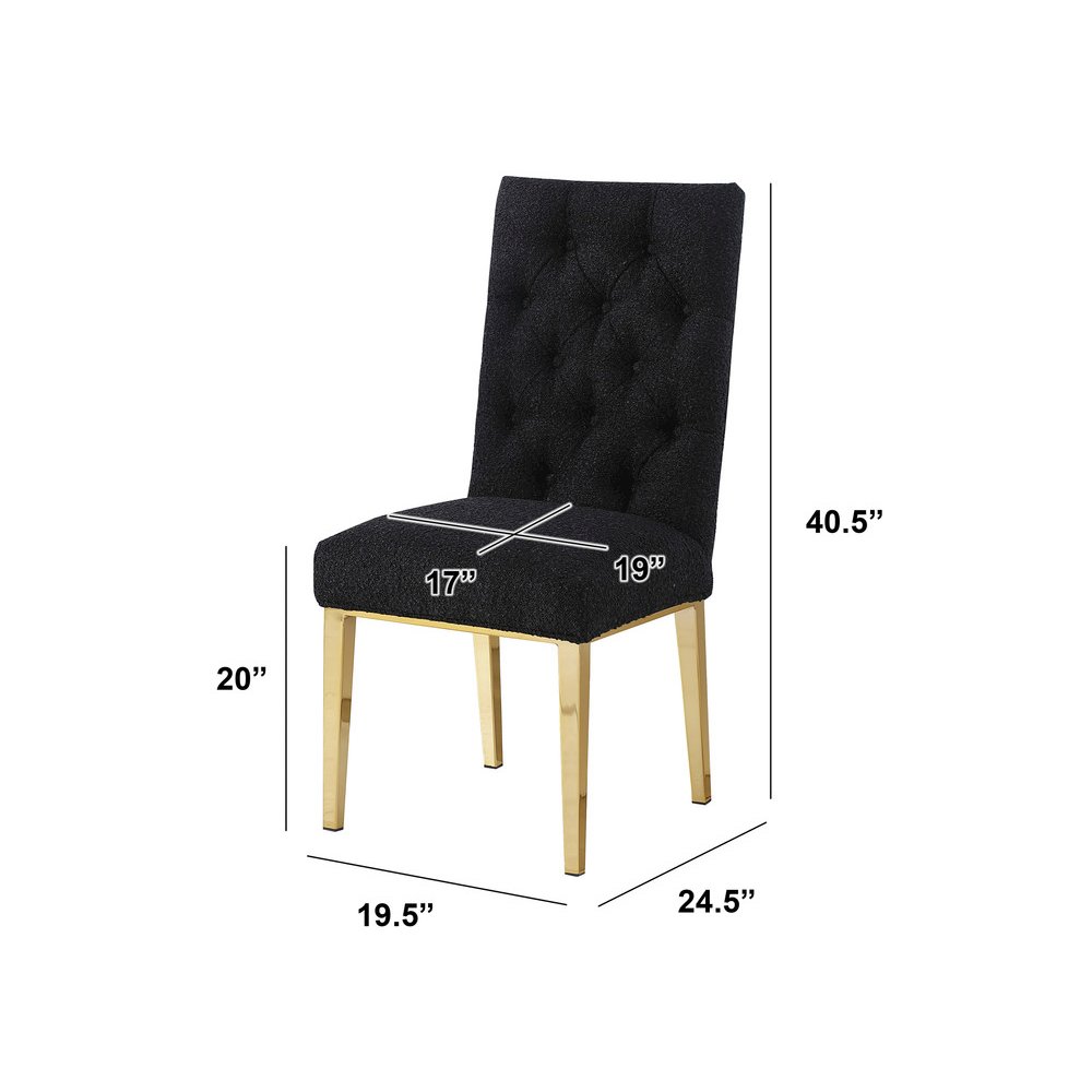 Black Boucle Fabric With Gold Chrome Base Dining Chairs (Set Of 2). Picture 3