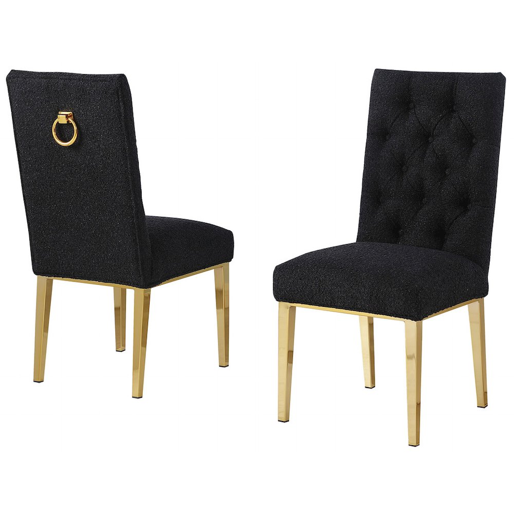 Black Boucle Fabric With Gold Chrome Base Dining Chairs (Set Of 2). Picture 1