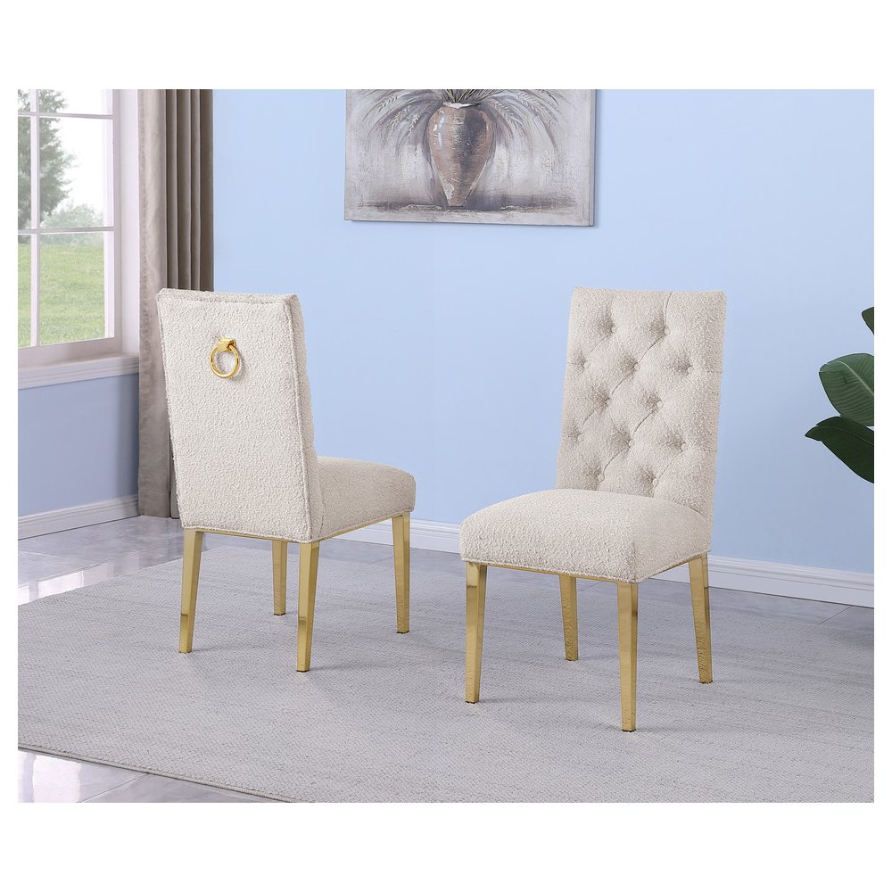 Cream Boucle Fabric With Gold Chrome Base Dining Chairs (Set Of 2). Picture 2