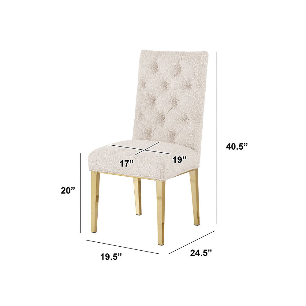 Cream Boucle Fabric With Gold Chrome Base Dining Chairs (Set Of 2). Picture 3