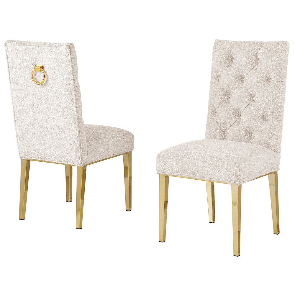 Cream Boucle Fabric With Gold Chrome Base Dining Chairs (Set Of 2). Picture 1