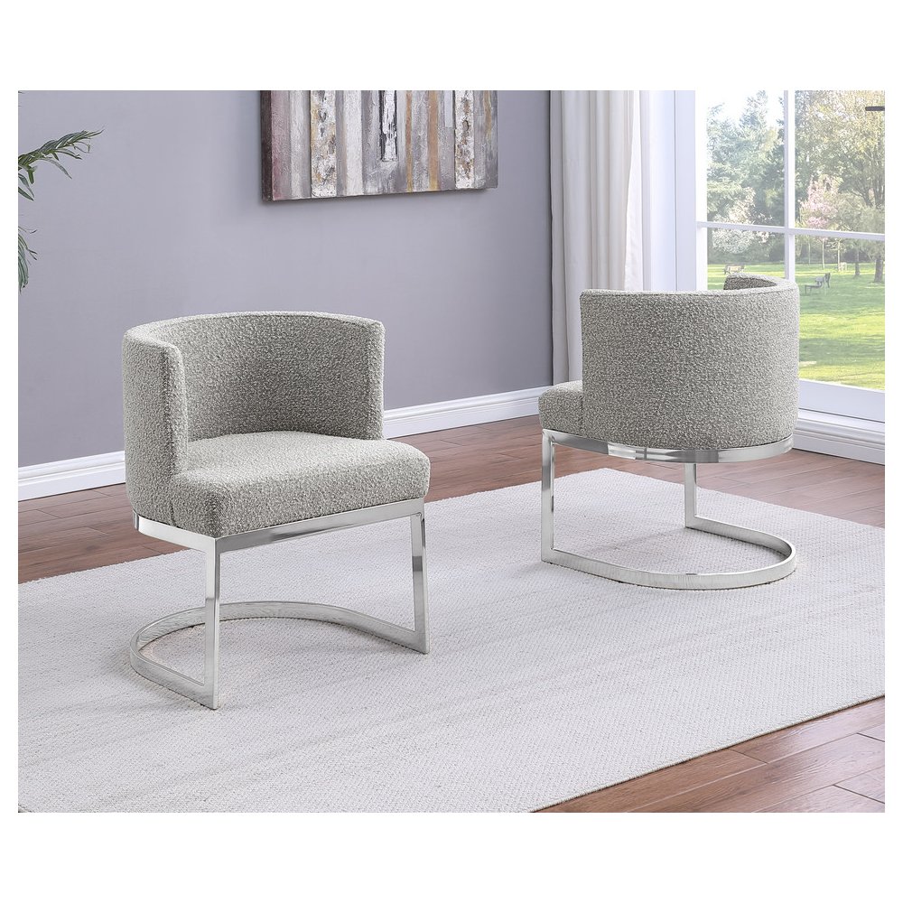 Rich Gray With Silver Chrome Base Barrel Chair (Single Chair). Picture 2