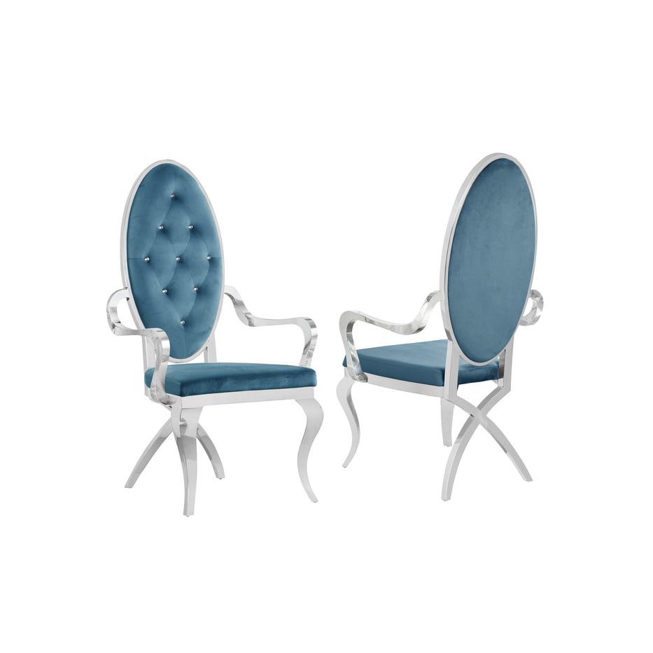 Velvet Arm Chair Set of 2, Stainless Steel, Teal. Picture 1
