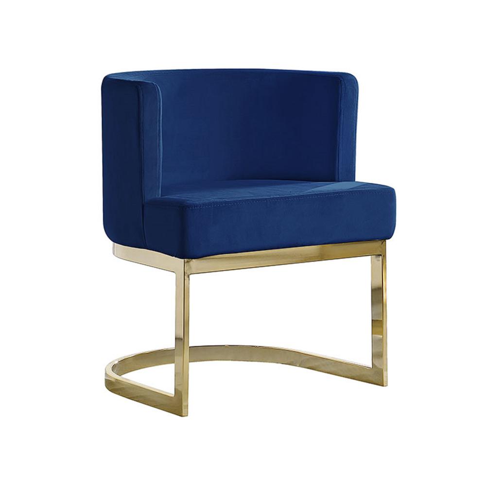 Navy Blue Velvet Side Chair with Gold, Chrome Base - Single. Picture 1