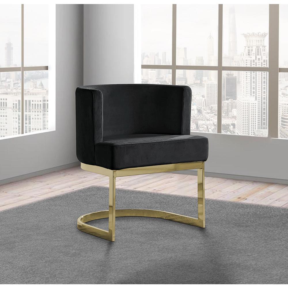 Black Velvet Side Chair with Gold, Chrome Base - Single. Picture 2