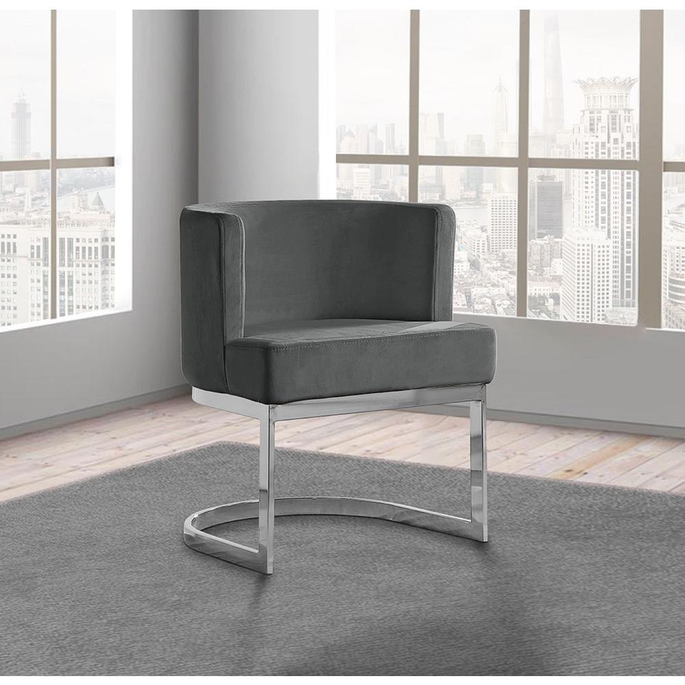 Dark Grey Velvet Side Chair with Silver, Chrome Base - Single. Picture 2