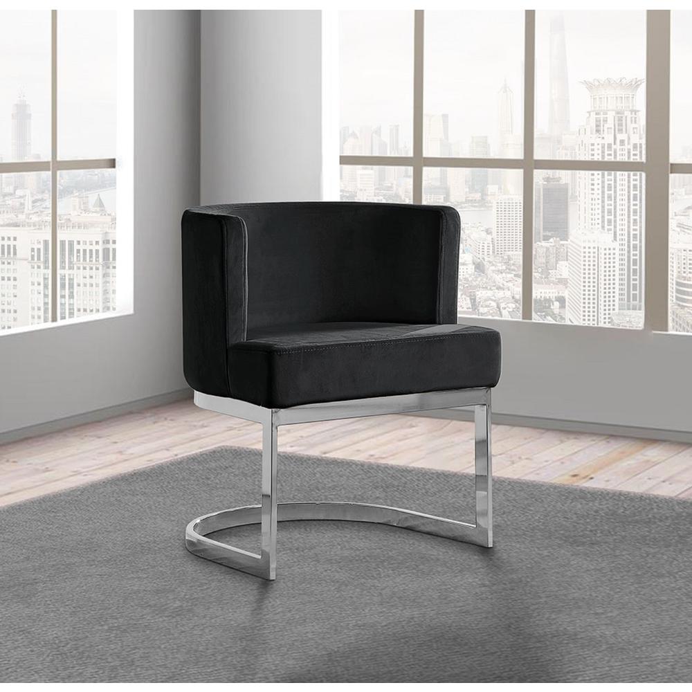 Black Velvet Side Chair with Silver, Chrome Base - Single. Picture 3