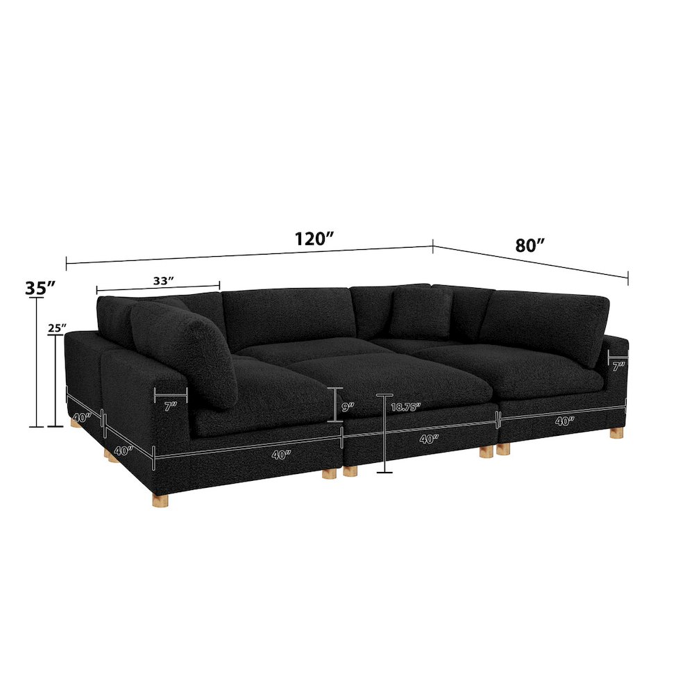 6-Piece Boucle Modular Sectional, Black. Picture 2