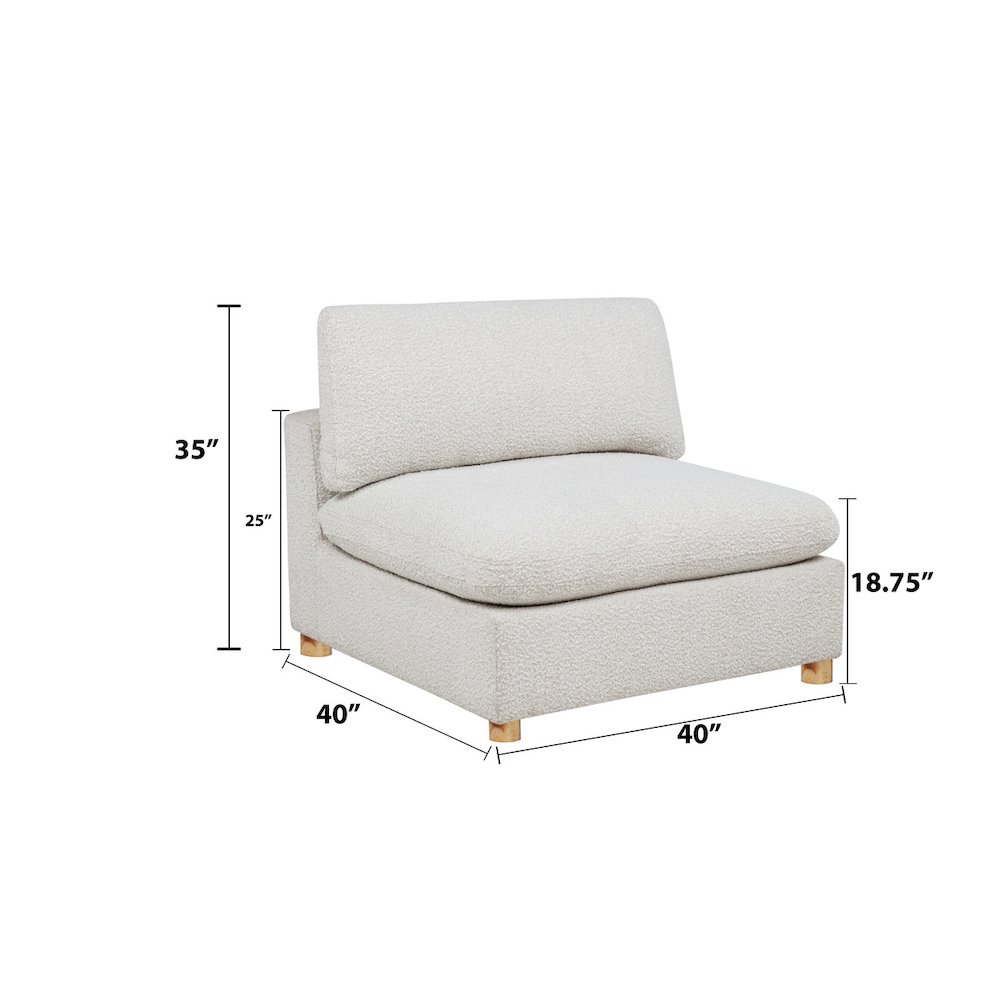 Boucle Modular Armless Chair, Cream. Picture 2