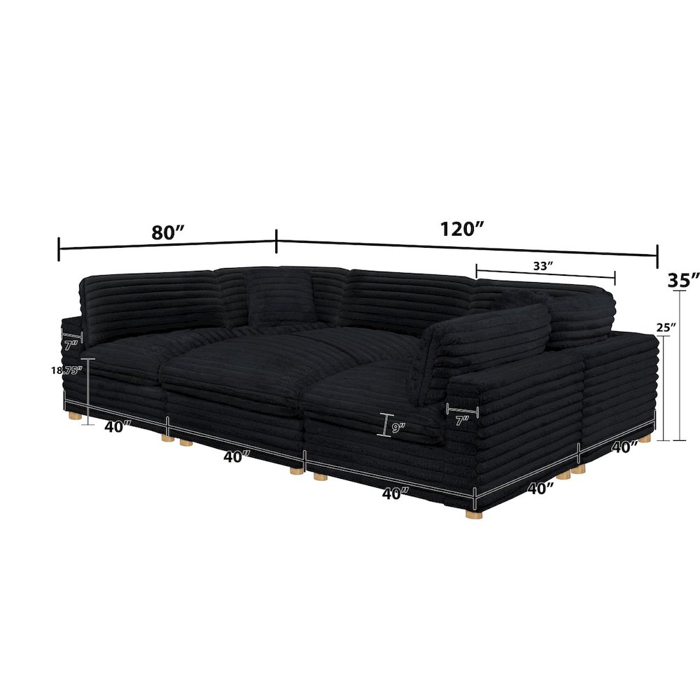 6-Piece Corduroy Modular Sectional, Black. Picture 2