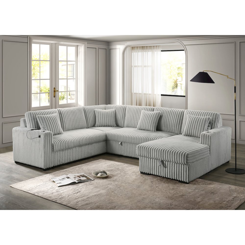 Best Quality Furniture 3-Piece Cordurory Velvet Sectional. Picture 3