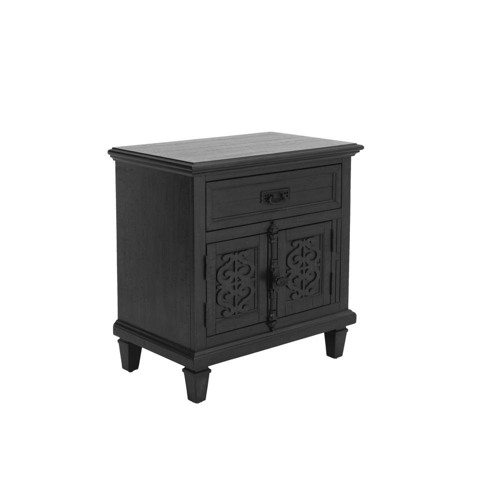 Sleigh night stand with USB charging port in Rustic Gray. Picture 1