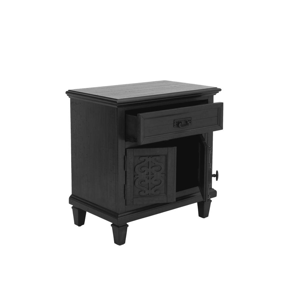 Sleigh night stand with USB charging port in Rustic Gray. Picture 2