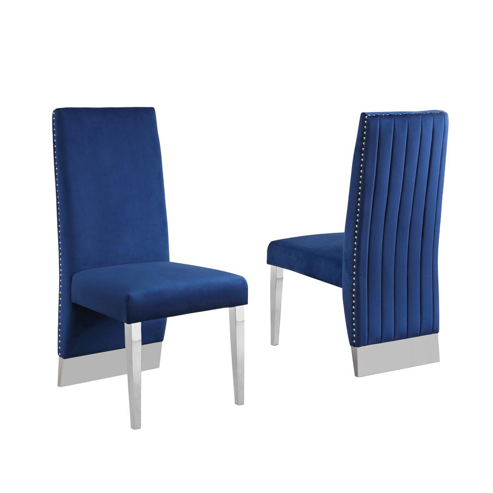 White Marble 9pc Set Pleated Chairs in Navy Blue Velvet. Picture 2