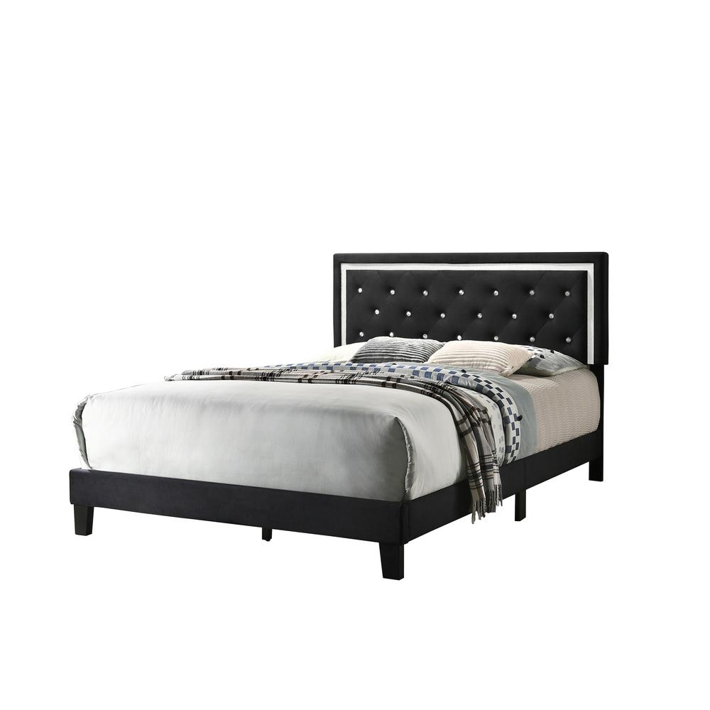 Black Velvet Uph. Panel Bed with Accents - Full. Picture 3