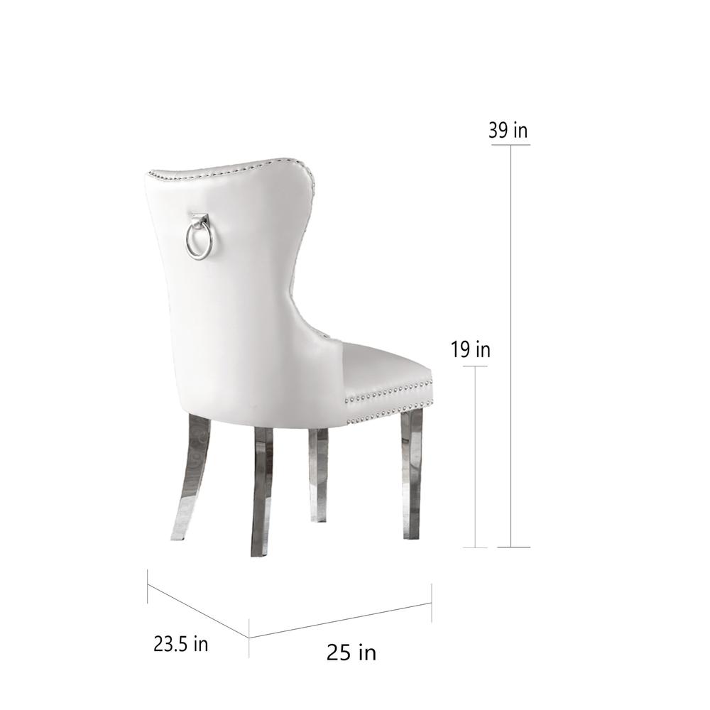 White Faux Leather Tufted Dining Side Chairs, Stainless Steel Legs - Set of 2. Picture 4