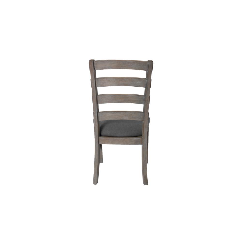 7 Piece Dining Set Extendable w/18"Center Leaf Extension & 6 Ladder-Back Chairs in Dark Grey Linen. Picture 7