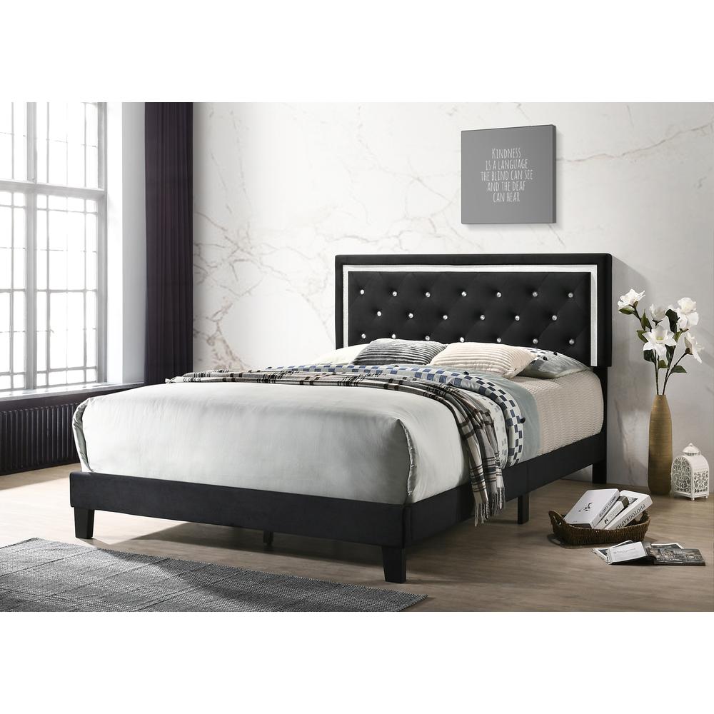 Black Velvet Uph. Panel Bed with Accents - Full. Picture 4
