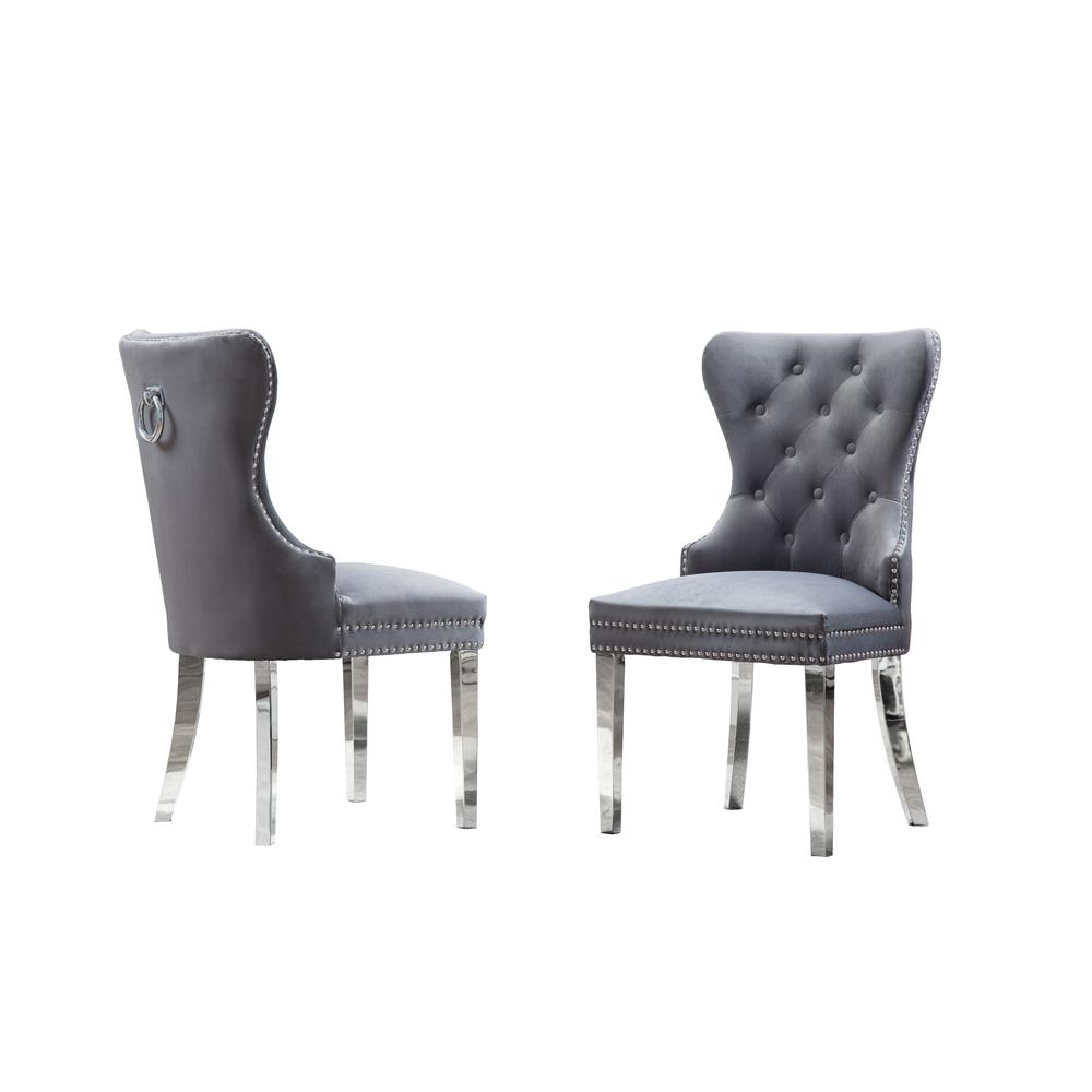 White Marble Round 5 piece Dining Set Ring Chairs in Dark Gray Velvet - Lazy Susan. Picture 4