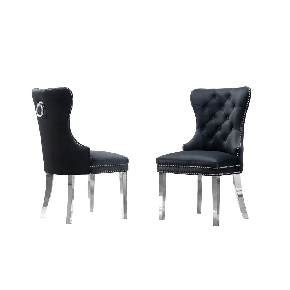 White Marble 5pc Set Tufted Wingback Chairs in Black Velvet. Picture 6