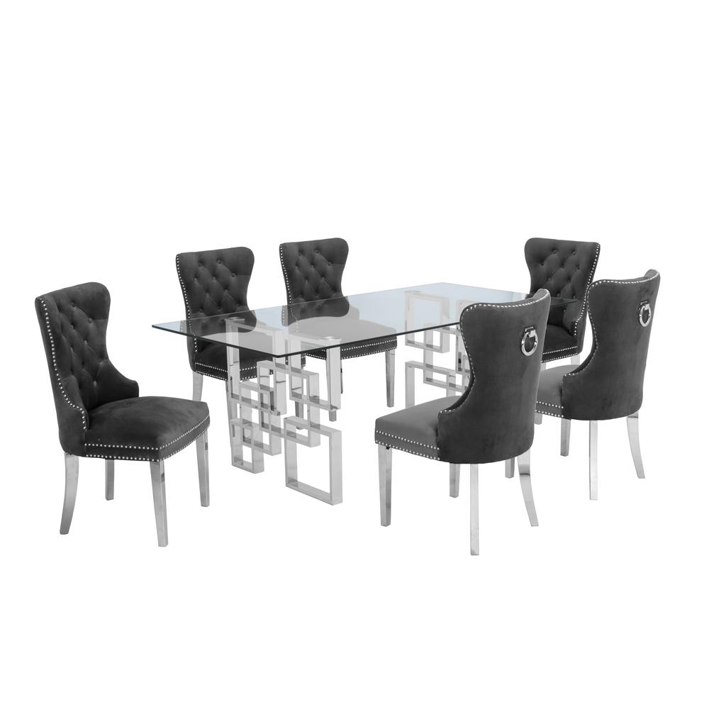 Stainless Steel 7 Piece Dining Set, Dark Grey Velvet 578. Picture 3