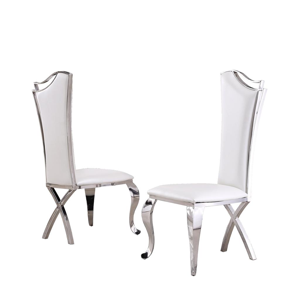 White Marble 7pc Set Highback Chairs in White Faux Leather. Picture 2