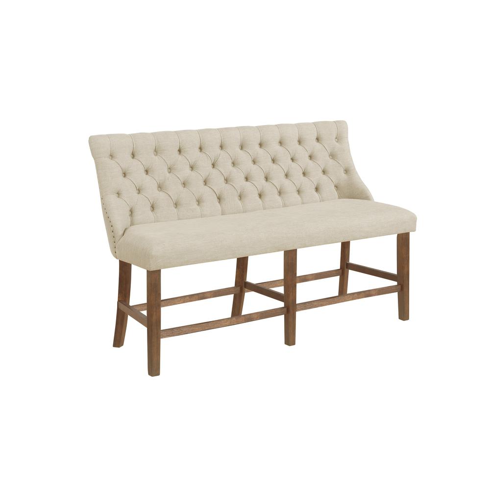 Walnut Dining Bench With Nailhead Trim (Single), Beige. Picture 1