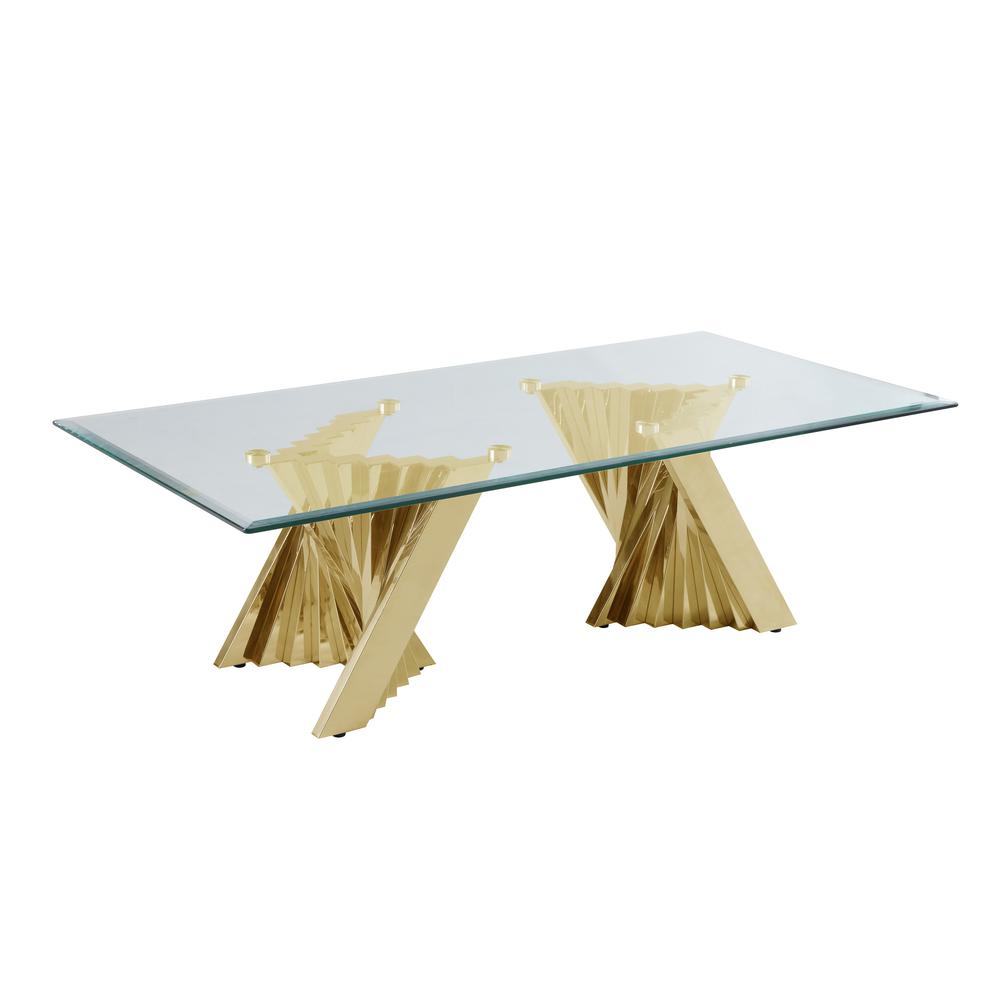Glass Coffee Table with Stainless Steel Double Gold Base. Picture 1