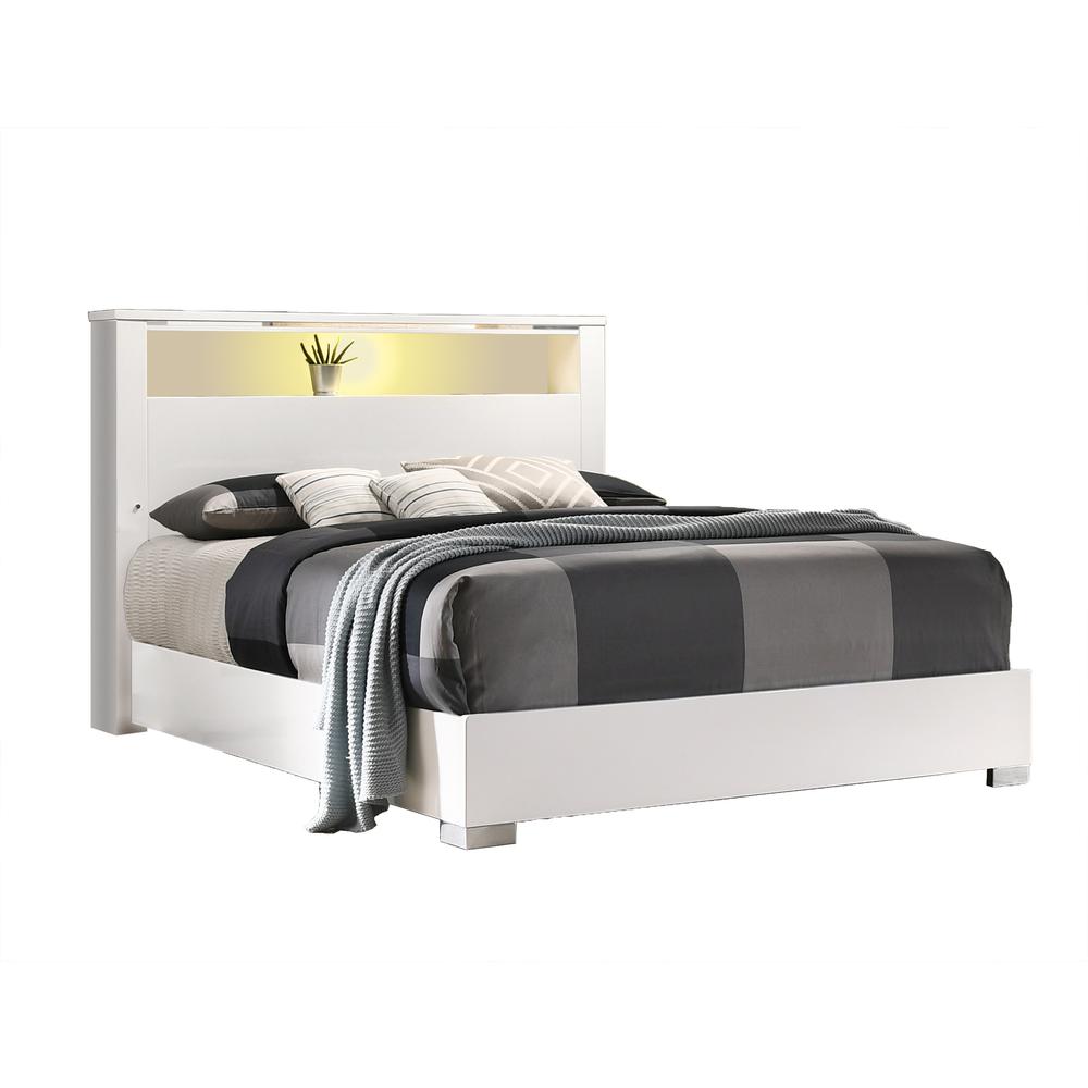 Rose LED Eastern King Bed in White Lacquer. Picture 1
