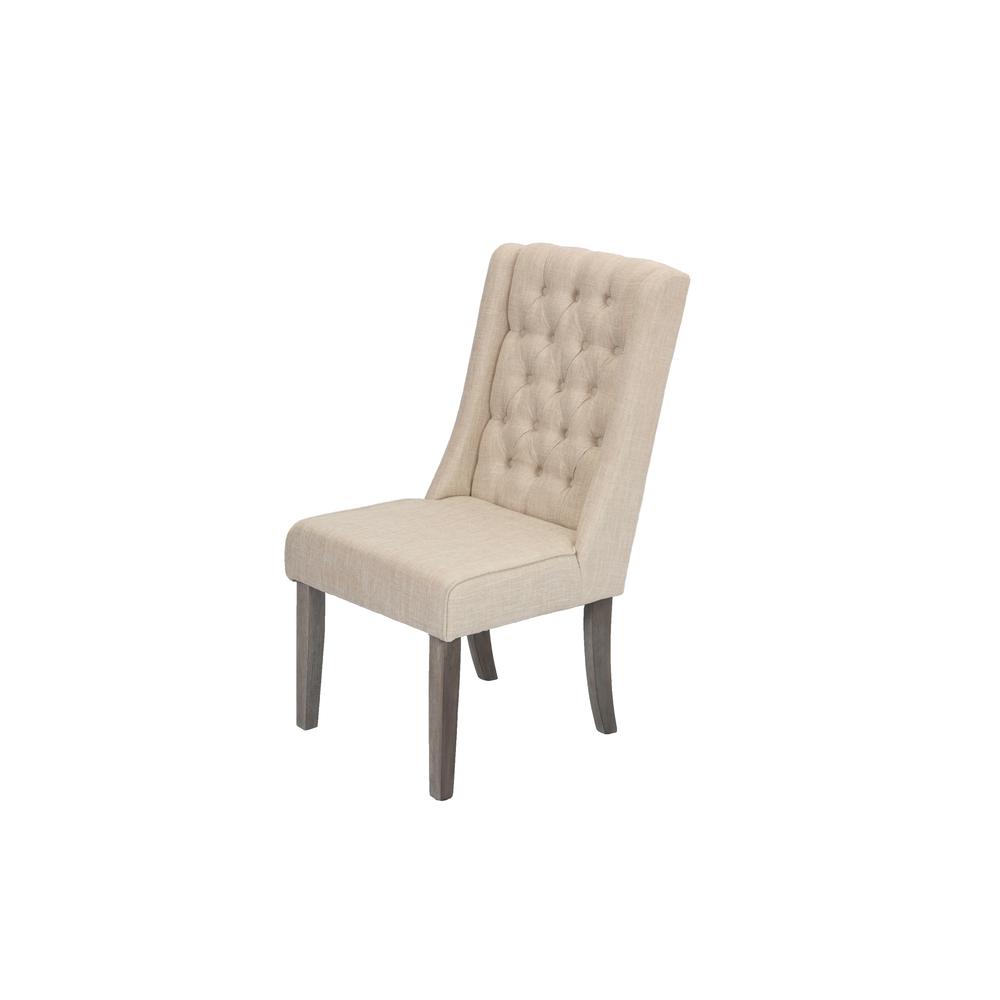 **SET OF 2** Upholstered Side Chairs with Tufted Buttons. Beige. Picture 1
