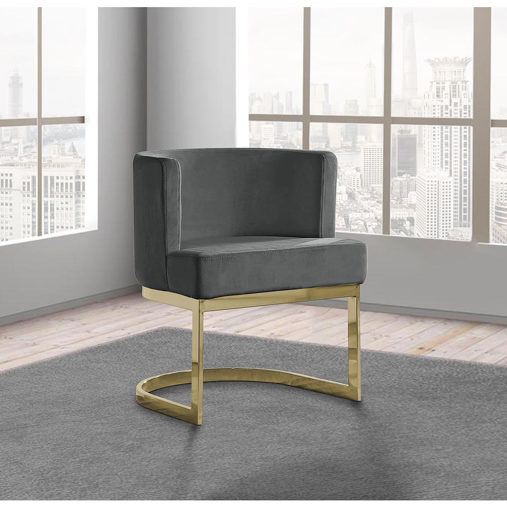 Dark Grey Velvet Side Chair with Gold, Chrome Base - Single. Picture 1