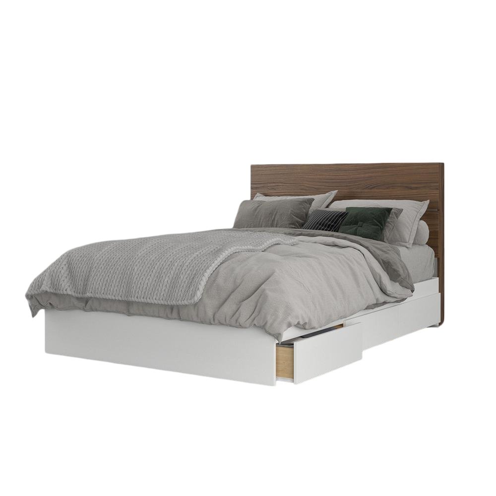 2-Piece Bedset With Bed Frame And Headboard, Full|White & Walnut. Picture 1