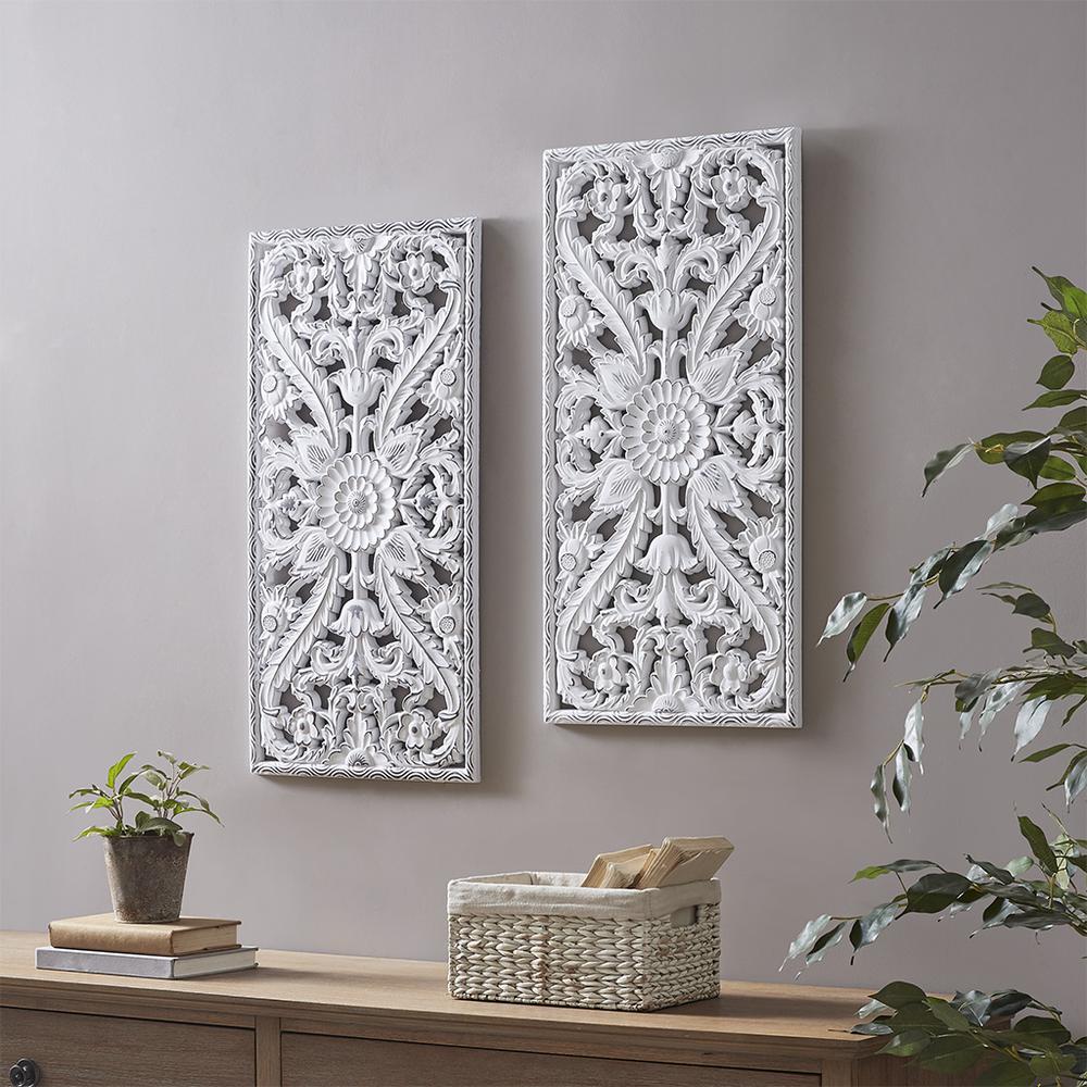 Distressed Carved Wood 2-piece Wall Decor Set. Picture 5