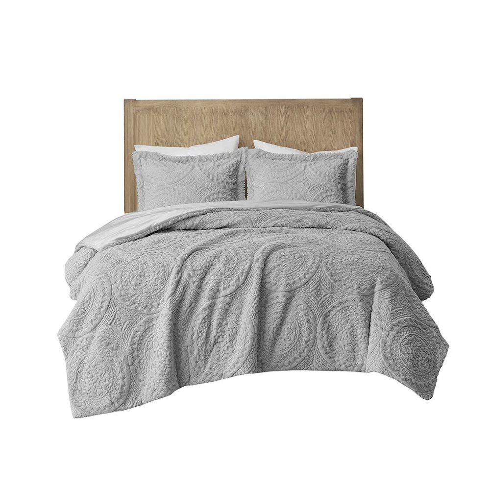 Embroidered Medallion Faux Fur Ultra Plush Comforter Mini Set. Picture 2