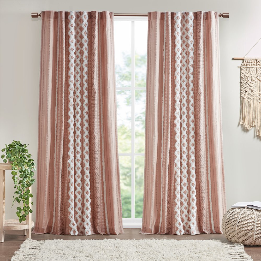 Imani Cotton Printed Curtain Panel with Chenille Stripe and Lining. Picture 1