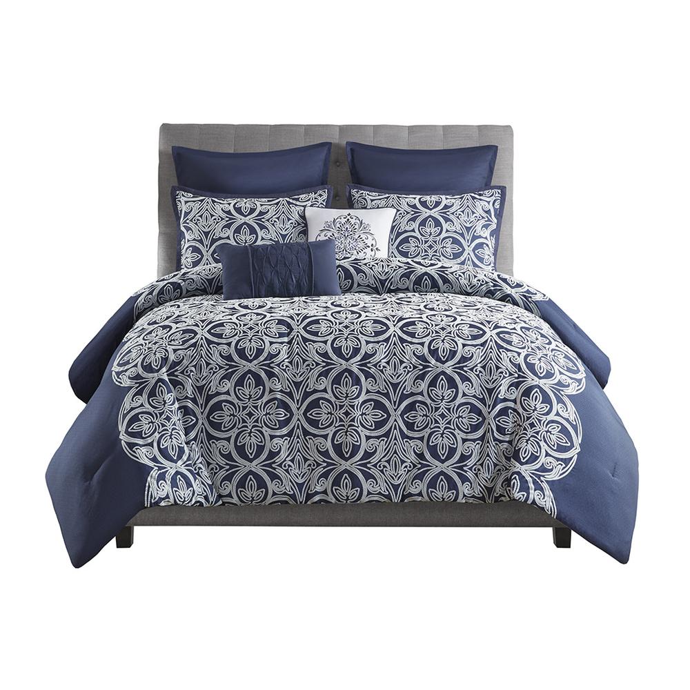 7 Piece Flocking Comforter Set with Euro Shams and Throw Pillows. Picture 1