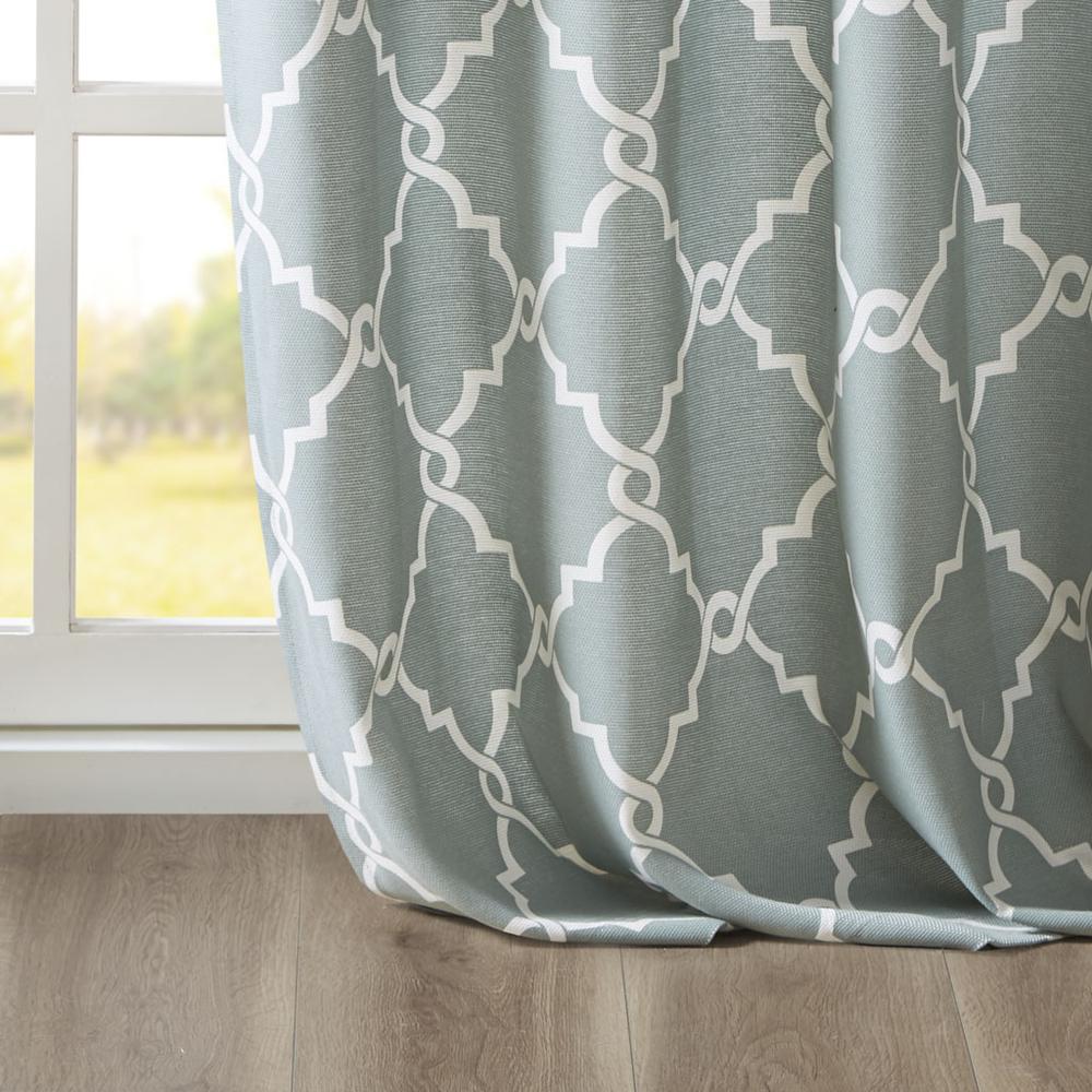 Fretwork Print Grommet Top Window Curtain Panel. Picture 1