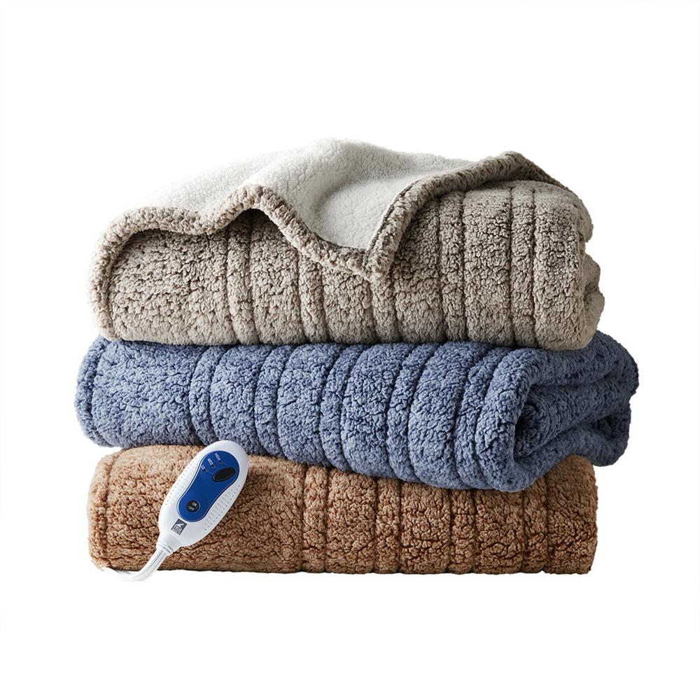 Marbled Sherpa Heated Throw, Blue color. Picture 2