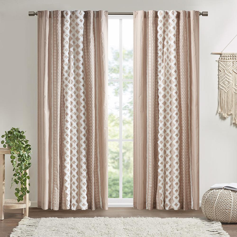 Cotton Printed Curtain Panel with Chenille Stripe and Lining. Picture 1