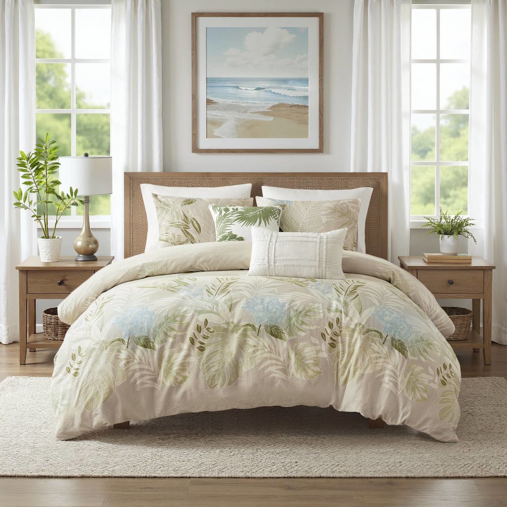 Kiawah Island 5 Piece Cotton Duvet Cover Set with Throw Pillow. Picture 1