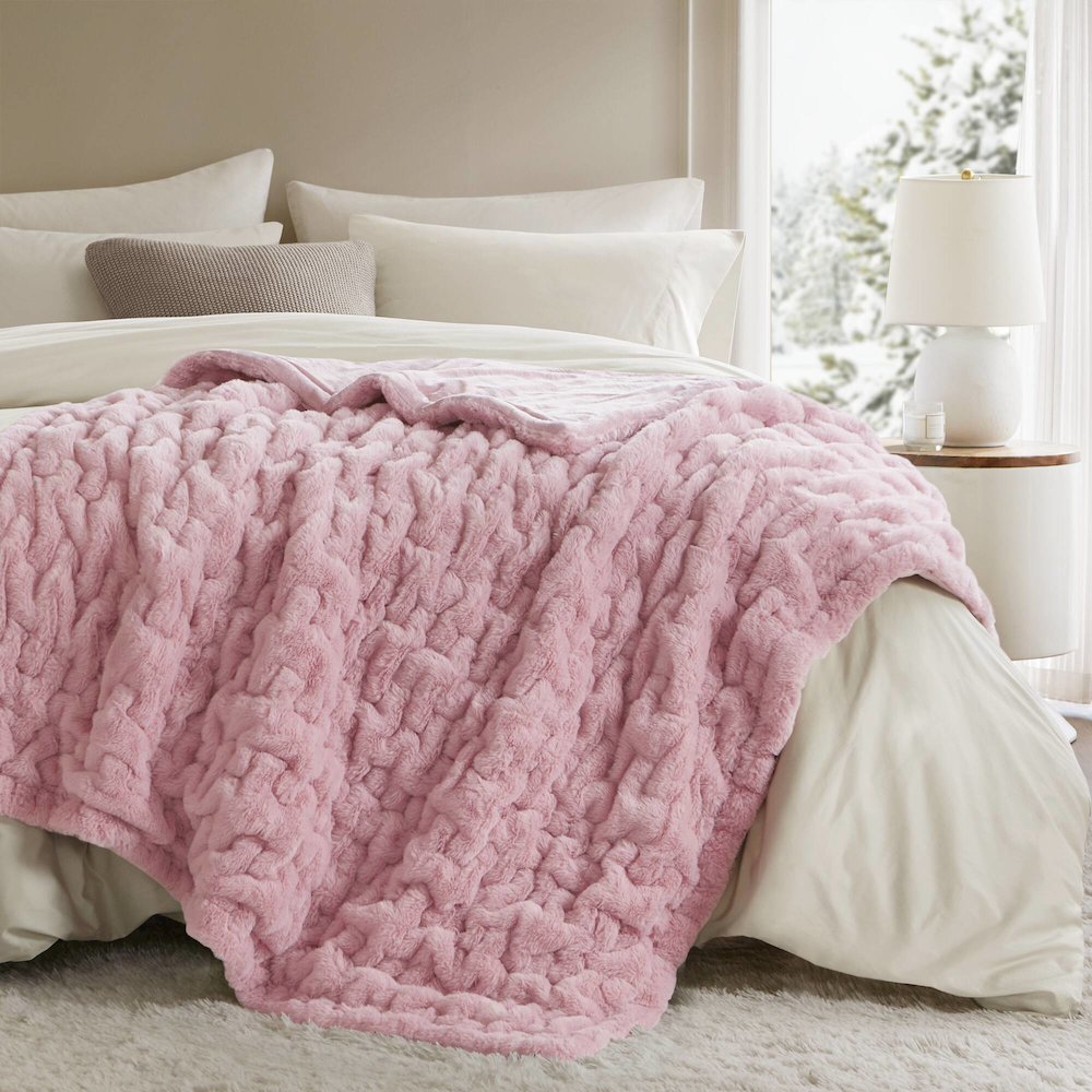Ruched Fur Faux Fur Throw, Pink color. Picture 5