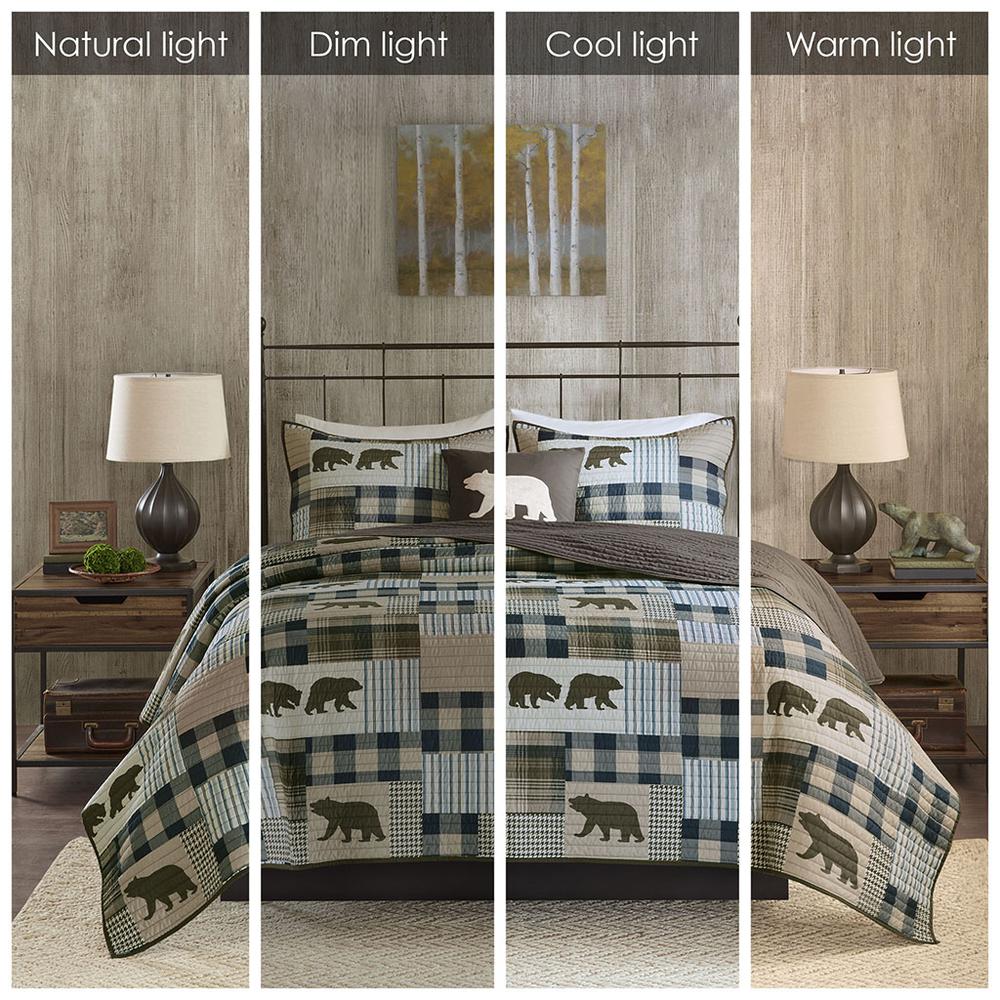 Twin Falls Oversized 4 Piece Quilt Set, Brown/Blue color. Picture 1