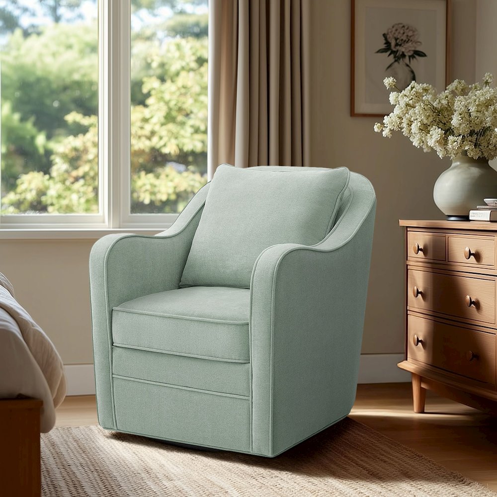 Brianne Upholstered Swivel Curved Armchair. Picture 2