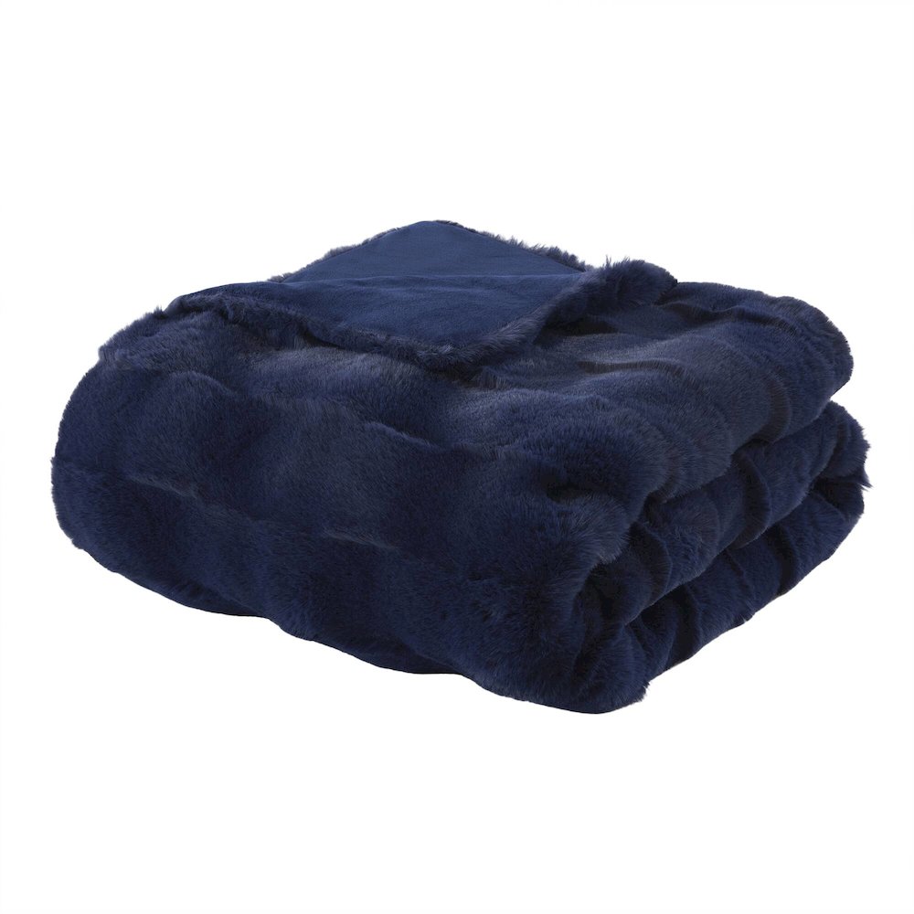 Vivienne Faux Fur Throw, Navy color. Picture 1