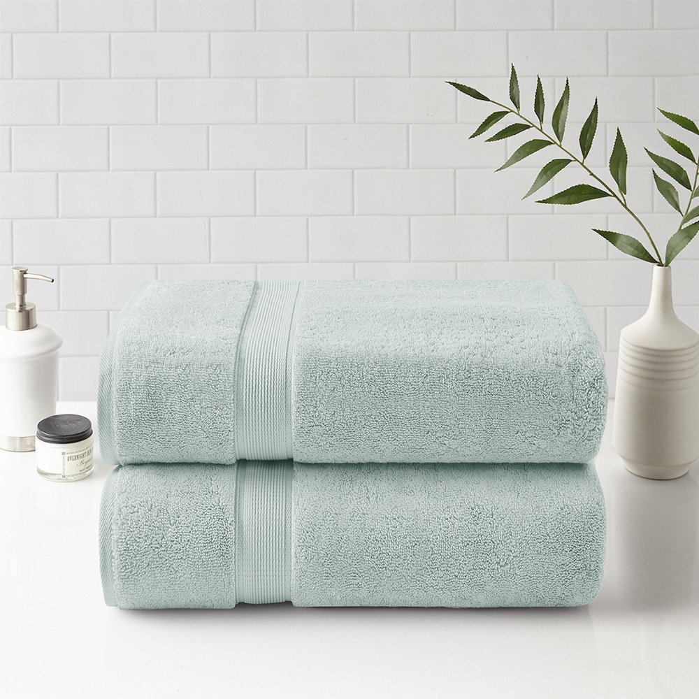 100% Cotton Bath Sheet Antimicrobial 2 Piece Set in Seafoam Color. Picture 1