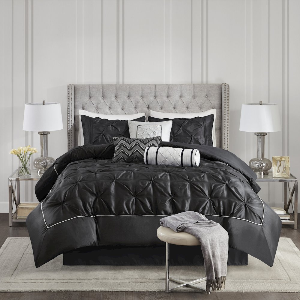 Laurel 100% Polyester Pieced Pleated 7pcs Tufted Comforter Set. Picture 1